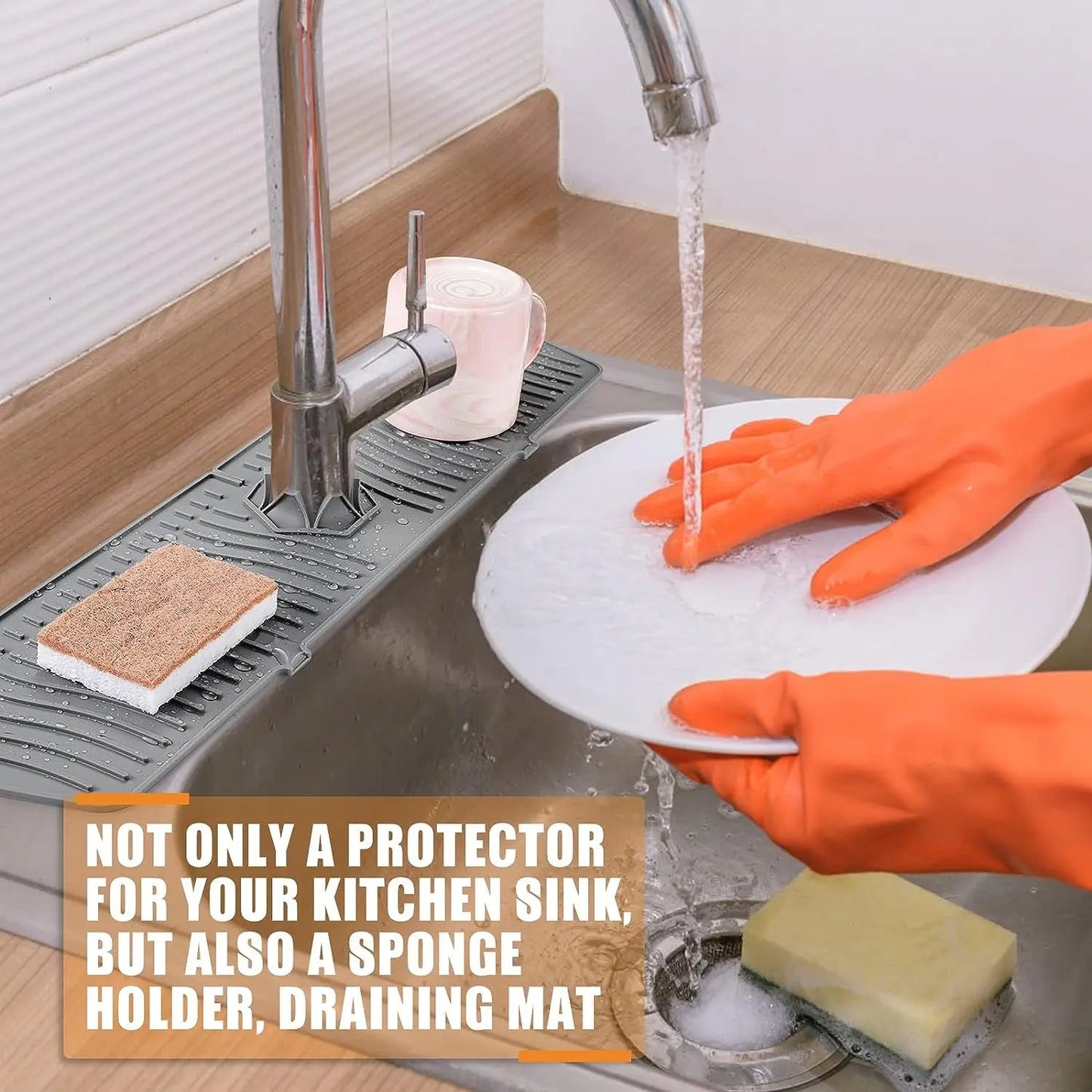 24.01/29.92 Inch Kitchen Long Silicone Sink Faucet Mat Splash Guard for Absorbent Sink Countertop Protectors Mat Kitchen Gadgets - RELUX.STORE