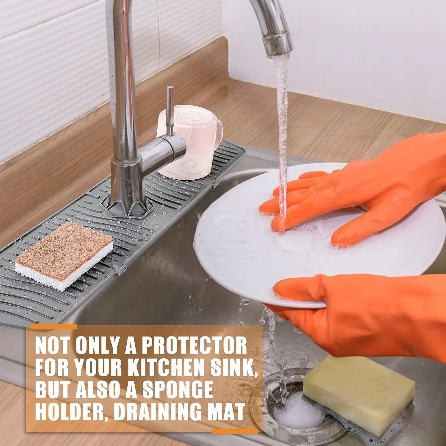 24.01/29.92 Inch Kitchen Long Silicone Sink Faucet Mat Splash Guard for Absorbent Sink Countertop Protectors Mat Kitchen Gadgets - RELUX.STORE