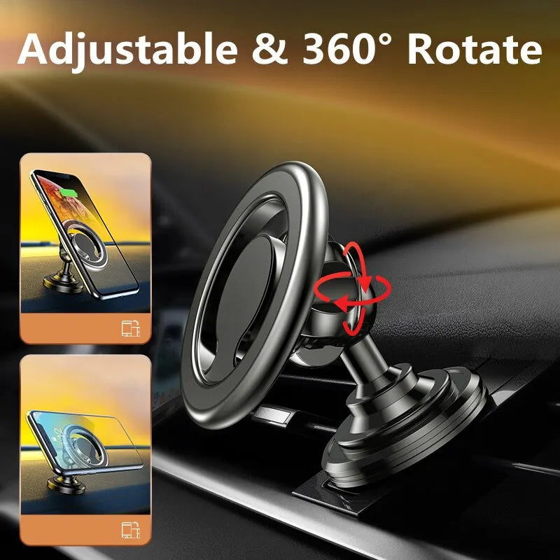 Magnetic Car Phone Holder Mount | Strong Magnet Car Stand for iPhone 15/14/13/12 (MagSafe), Samsung & Xiaomi | 360° Rotation GPS Mobile Bracket