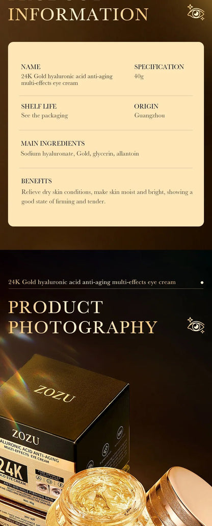 24k Gold Hyaluronic Acid Eye Cream Anti Dark Circles Eye Bags Firming Moisturizing Eyes Skin Care Prodcuts - RELUX.STORE