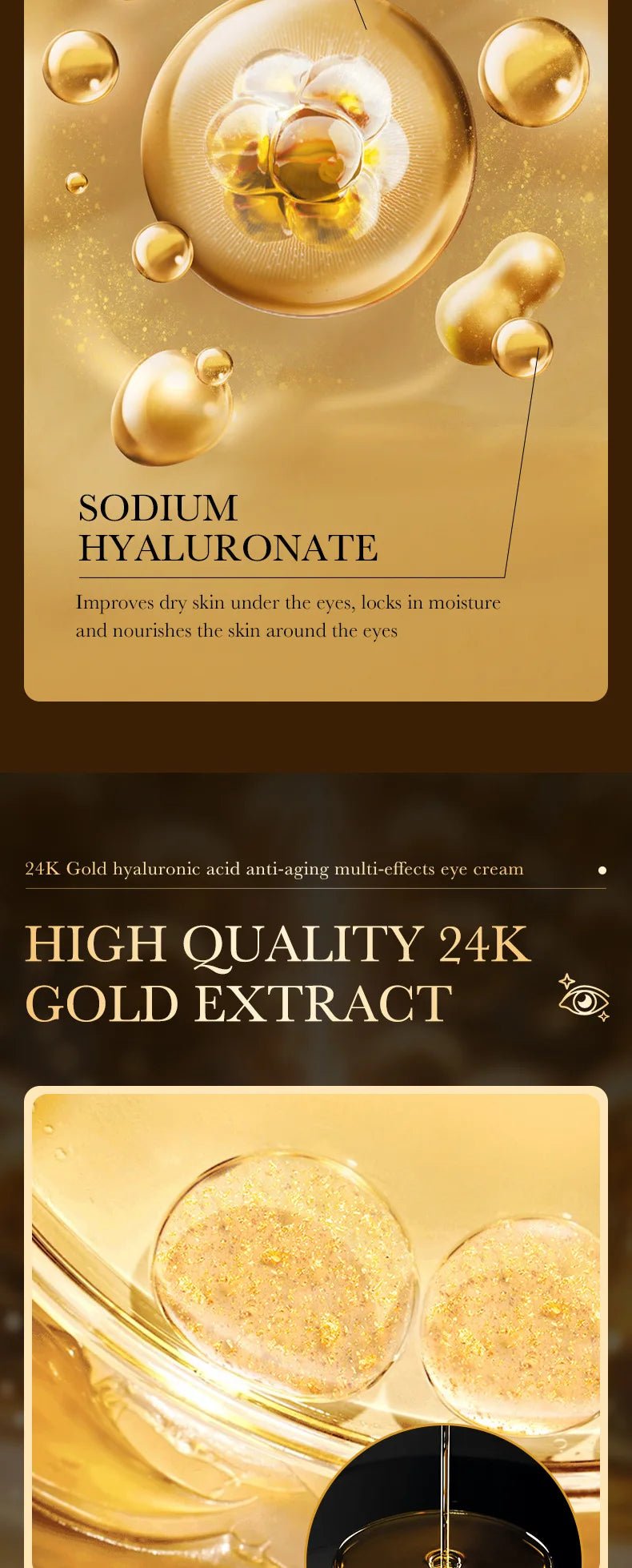 24k Gold Hyaluronic Acid Eye Cream Anti Dark Circles Eye Bags Firming Moisturizing Eyes Skin Care Prodcuts - RELUX.STORE