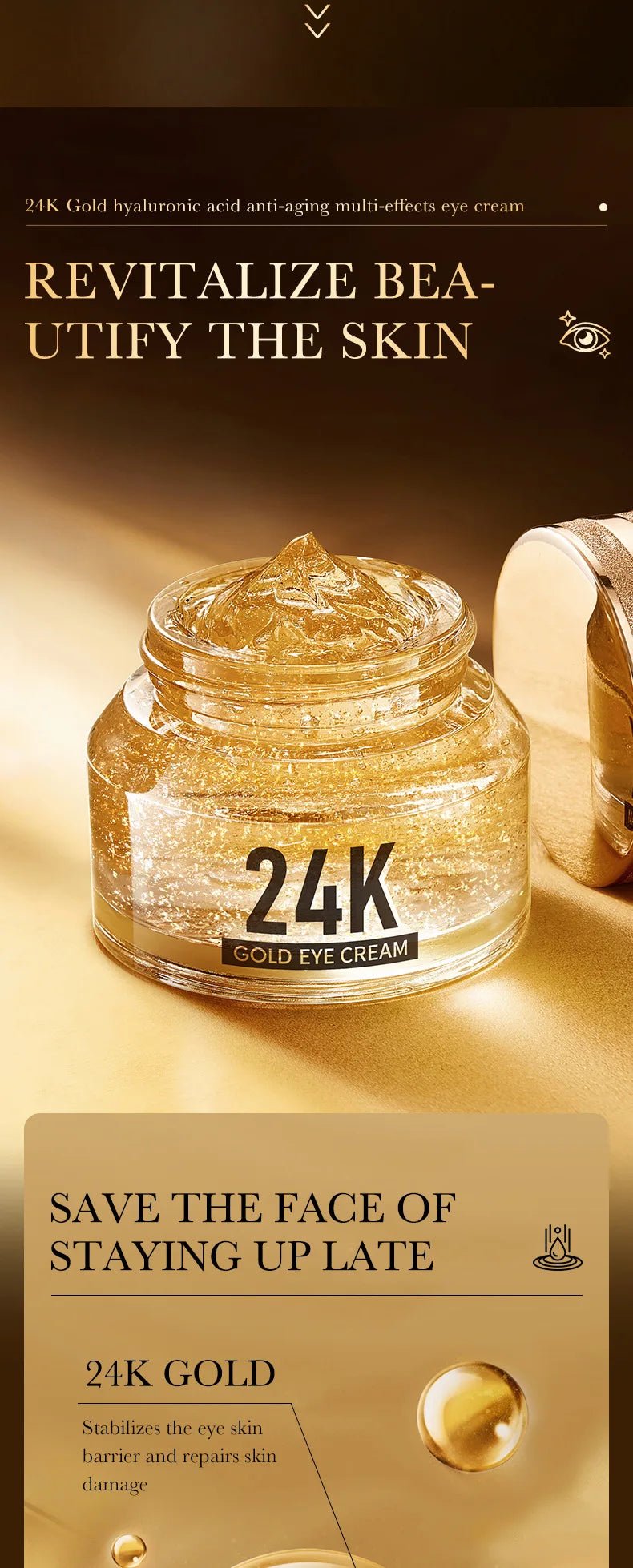 24k Gold Hyaluronic Acid Eye Cream Anti Dark Circles Eye Bags Firming Moisturizing Eyes Skin Care Prodcuts - RELUX.STORE