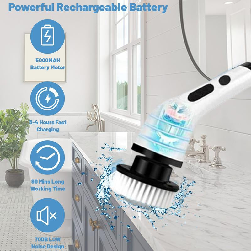 Powerful Electric Spin Scrubber | Cordless Cleaning Brush with 9 Heads | Dual-Speed, IPX7 Waterproof, Long Handle | Deep Clean for Bathroom, Tub, Tile.Tiktokshopbacktoschool