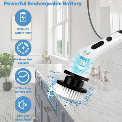 Powerful Electric Spin Scrubber | Cordless Cleaning Brush with 9 Heads | Dual-Speed, IPX7 Waterproof, Long Handle | Deep Clean for Bathroom, Tub, Tile.Tiktokshopbacktoschool