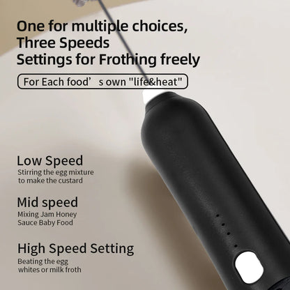 HOT Electric Milk Frother + Egg Beater Wireless Type-C Charging 3 Speeds Mini Handheld Foam Maker Coffee Whisk Cooking Tools