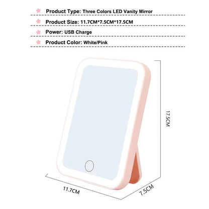 3 Colors LED Vanity Mirror with Touch Screen USB Rechargeable Dimming Makeup Mirror 3 Brightness Portable - RELUX.STORE