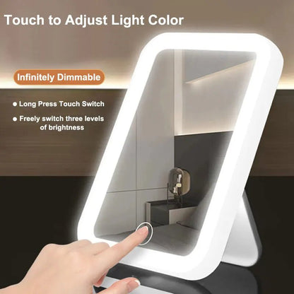 3 Colors LED Vanity Mirror with Touch Screen USB Rechargeable Dimming Makeup Mirror 3 Brightness Portable - RELUX.STORE