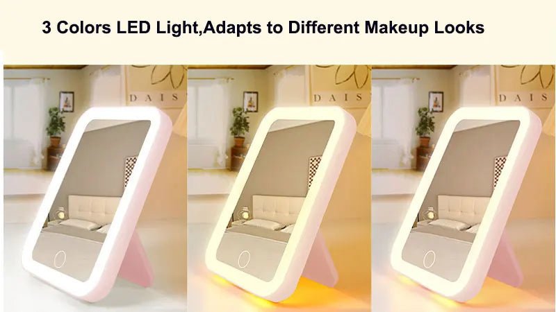 3 Colors LED Vanity Mirror with Touch Screen USB Rechargeable Dimming Makeup Mirror 3 Brightness Portable - RELUX.STORE