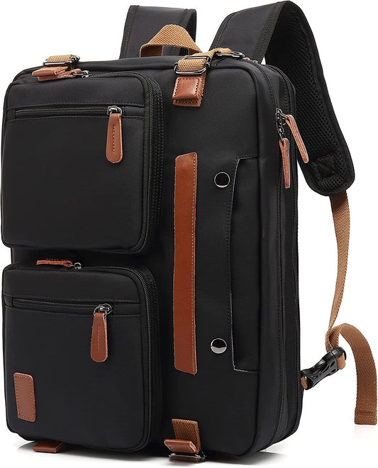 3 - in - 1 Laptop Bag for Men 17.3 Inch – Convertible Laptop Backpack, Briefcase & Messenger Bag | Waterproof Computer Work Bag for Men & Women, Professional Travel Business Bag (Black) - RELUX.STORE