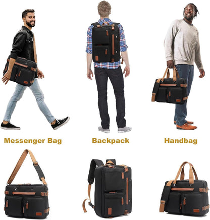3 - in - 1 Laptop Bag for Men 17.3 Inch – Convertible Laptop Backpack, Briefcase & Messenger Bag | Waterproof Computer Work Bag for Men & Women, Professional Travel Business Bag (Black) - RELUX.STORE