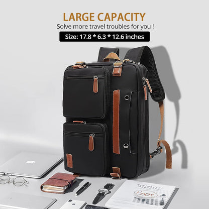 3 - in - 1 Laptop Bag for Men 17.3 Inch – Convertible Laptop Backpack, Briefcase & Messenger Bag | Waterproof Computer Work Bag for Men & Women, Professional Travel Business Bag (Black) - RELUX.STORE