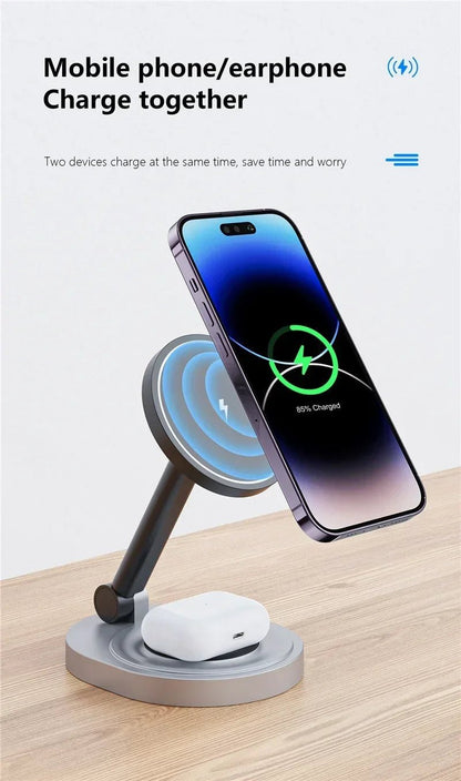 3 In 1 Magnetic Wireless Charger Stand Pad For Magsafe iPhone 16 15 14 13 12 Pro Max Apple Watch Airpods Fast Charging Station - RELUX.STORE
