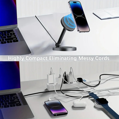 3 In 1 Magnetic Wireless Charger Stand Pad For Magsafe iPhone 16 15 14 13 12 Pro Max Apple Watch Airpods Fast Charging Station - RELUX.STORE