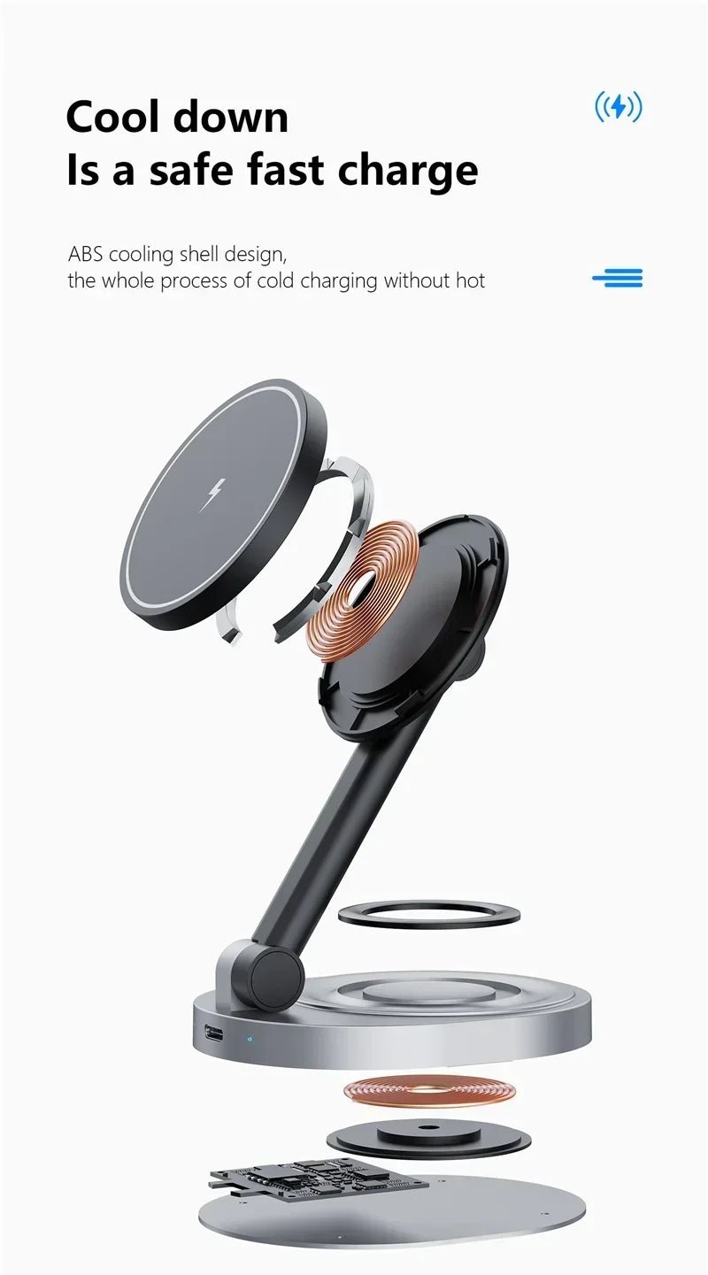 3 In 1 Magnetic Wireless Charger Stand Pad For Magsafe iPhone 16 15 14 13 12 Pro Max Apple Watch Airpods Fast Charging Station - RELUX.STORE