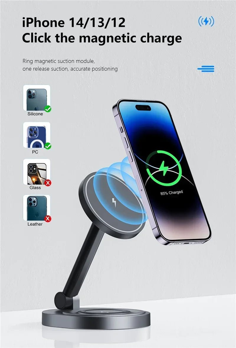 3 In 1 Magnetic Wireless Charger Stand Pad For Magsafe iPhone 16 15 14 13 12 Pro Max Apple Watch Airpods Fast Charging Station - RELUX.STORE
