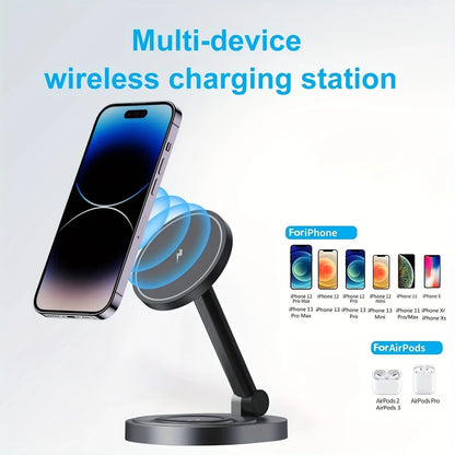 3 In 1 Magnetic Wireless Charger Stand Pad For Magsafe iPhone 16 15 14 13 12 Pro Max Apple Watch Airpods Fast Charging Station - RELUX.STORE