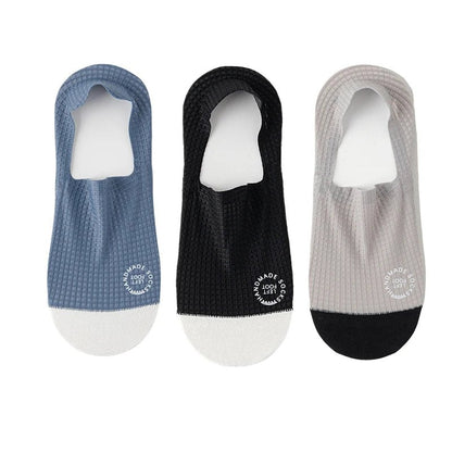 "3 Pairs Men’s Invisible Socks – Thin, Breathable, Sweat - Absorbing Boat Socks with Comfortable Waffle Mesh Pattern" - RELUX.STORE