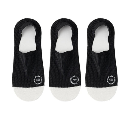 "3 Pairs Men’s Invisible Socks – Thin, Breathable, Sweat - Absorbing Boat Socks with Comfortable Waffle Mesh Pattern" - RELUX.STORE