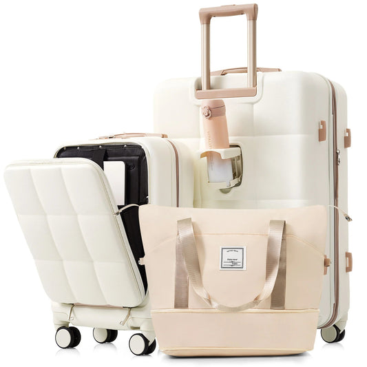 3 - Piece Luggage Set with 20" Front - Opening Carry - On, 28" Expandable Suitcase, and Expandable Travel Bag, white - RELUX.STORE3 - Piece Luggage Set with 20" Front - Opening Carry - On, 28" Expandable Suitcase, and Expandable Travel Bag, white