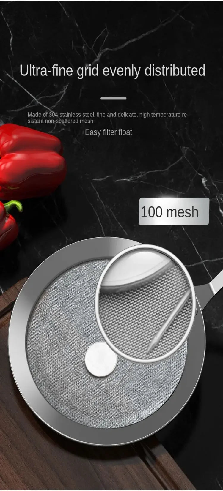 304 Stainless Steel Fine Mesh Filter, Multi - Function Colander for Juice, Coffee, Tea, & Vegetables, Kitchen Accessories - RELUX.STORE