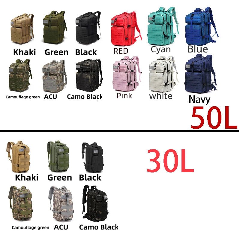 30L/50L 1000D Nylon Waterproof Outdoor Backpack – Tactical Rucksack for Trekking, Fishing, Hunting, Camping & Hiking - RELUX.STORE