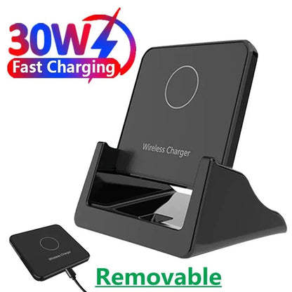 30W Ultra - Thin Wireless Charger Pad & Stand – Fast Charging Dock Station for iPhone 15/14/13/12, Samsung, Xiaomi, Huawei - RELUX.STORE
