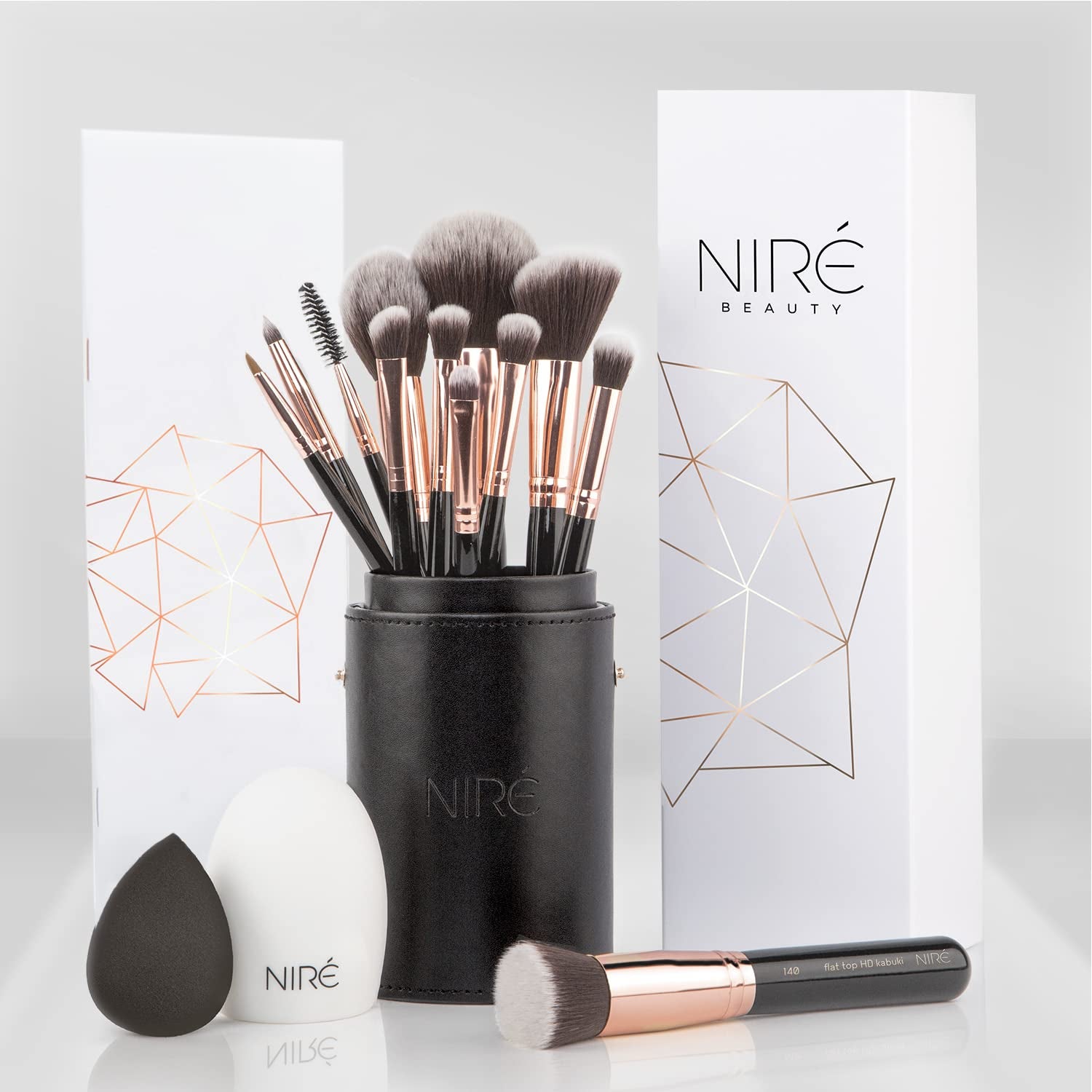 Beauty 15Piece Award Winning Pink Makeup Brushes: Pink Makeup Brush Set with Case, Makeup Sponge, Brush Cleaner, Guide, Gift Box