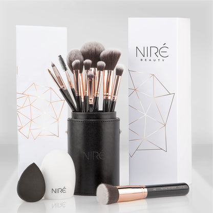 Beauty 15Piece Award Winning Pink Makeup Brushes: Pink Makeup Brush Set with Case, Makeup Sponge, Brush Cleaner, Guide, Gift Box