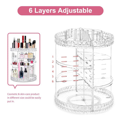 360° Rotating Makeup Organizer – Large Clear Acrylic Cosmetic Storage Case with Adjustable Partitions for Perfume, Beauty Products & Vanity Display - RELUX.STORE