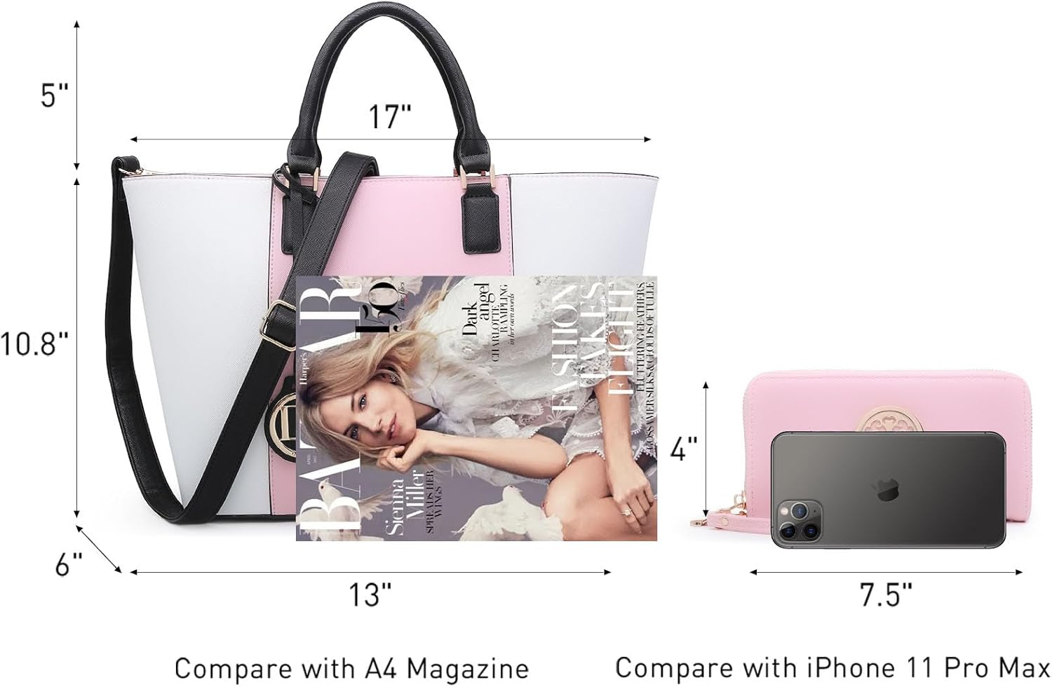 Satchel Purse Handbag for Women Large Shoulder Work Tote Bag with Matching Wallet