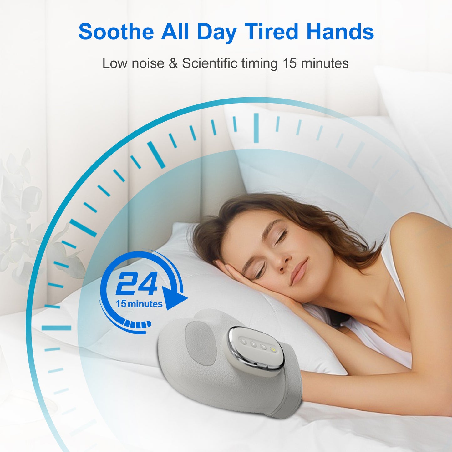 Intelligent Hand Massager 3D Pressure Kneading And Heating Cold Compresses. Full-body Wrapping Massage15-minute Scientific Timing. Low Noise The Ultimate Relaxation Tool For The Office