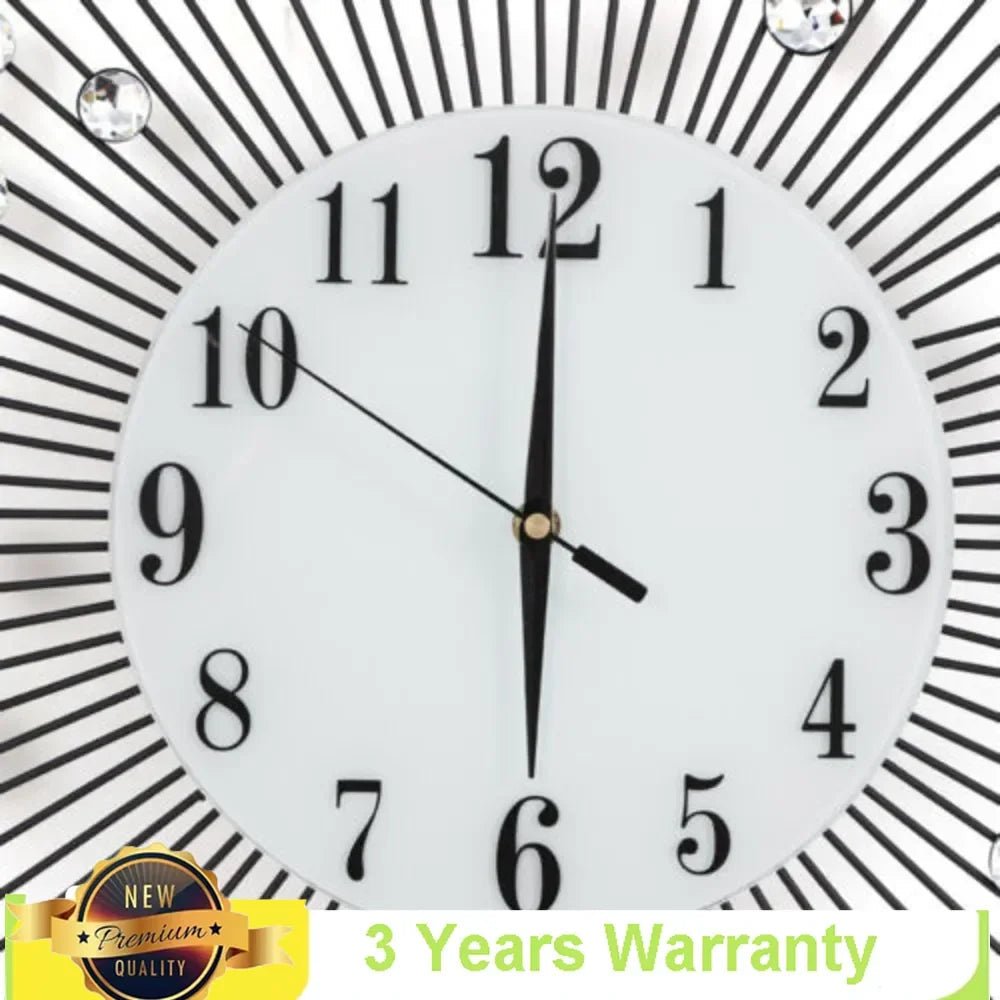 "3D Large Metal Sunburst Wall Clock – Luxury Modern Round Diamond Design, Battery Operated Home Décor for Living Room, Bedroom & Office" - RELUX.STORE