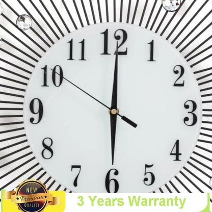 "3D Large Metal Sunburst Wall Clock – Luxury Modern Round Diamond Design, Battery Operated Home Décor for Living Room, Bedroom & Office" - RELUX.STORE