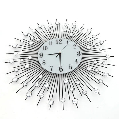 "3D Large Metal Sunburst Wall Clock – Luxury Modern Round Diamond Design, Battery Operated Home Décor for Living Room, Bedroom & Office" - RELUX.STORE