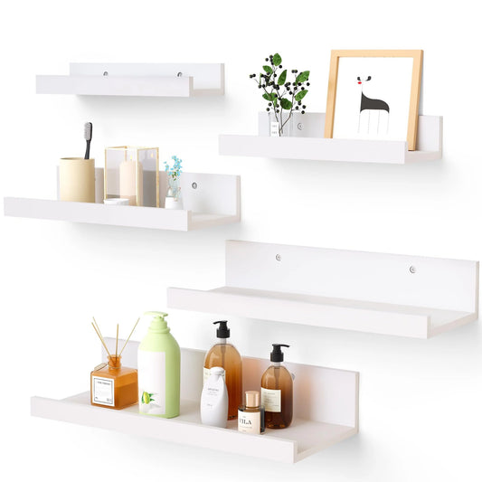 Floating Shelves,  Home Wood Shelf Wall Mounted, Set of 5, Multiple Sizes, White
