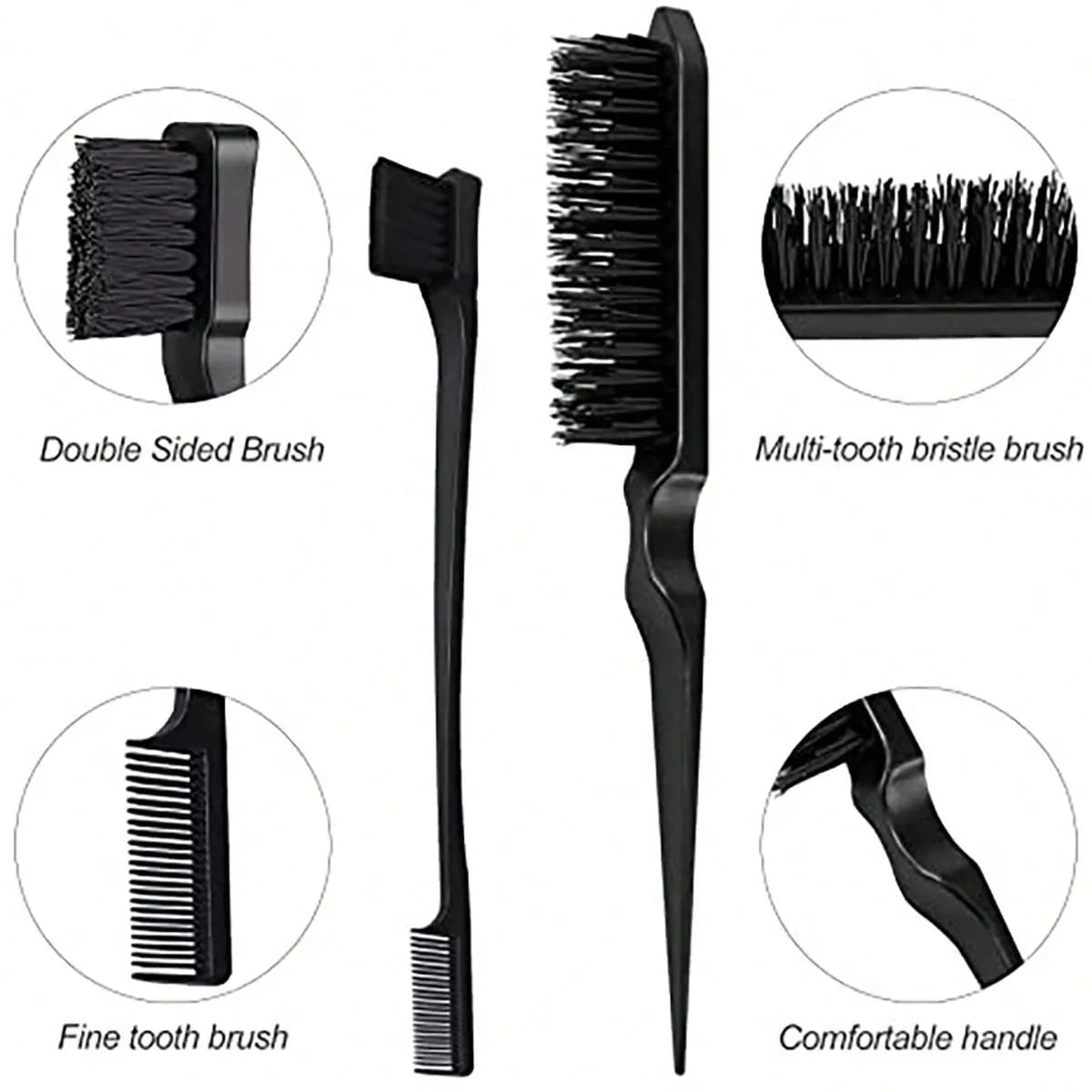 3pcs styling comb set with triple tear hair brush mouse tail comb edge brush,salon hair styling tool Special for real hair wigs - RELUX.STORE