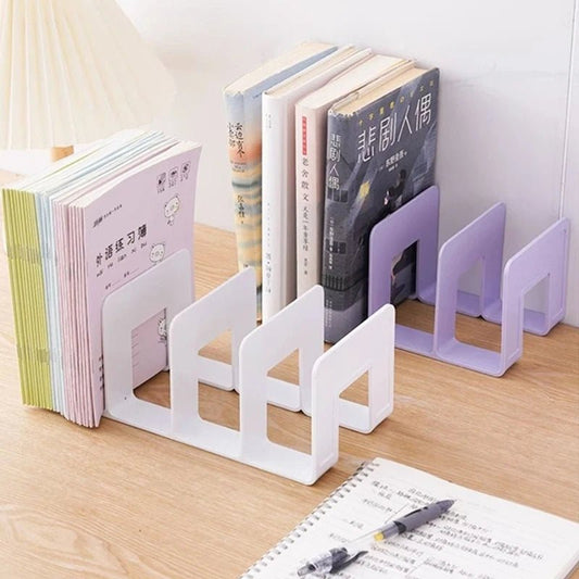 4 Grid Bookends Stand Bookshelf Desktop Decor Storage Rack Bookend Book Holder School Stationery Office Desktop File Organizer - RELUX.STORE