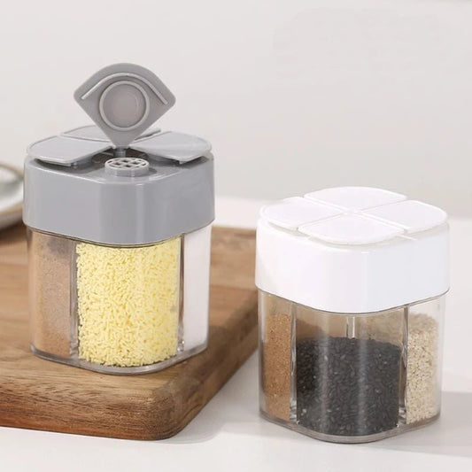 4 - In - 1 Transparent Spice Dispenser Jar with Lids 4 Compartment Seasoning Container Outdoor Cooking Restaurant Kitchen Containers - RELUX.STORE