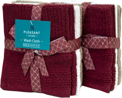 Diamond Wash Cloths Set - 12 Pack (12” X 12”) – 509 GSM - 100% Ring Spun Cotton Wash Cloth - Super Soft and Highly Absorbent Face Towels (Blush, White & Tan)
