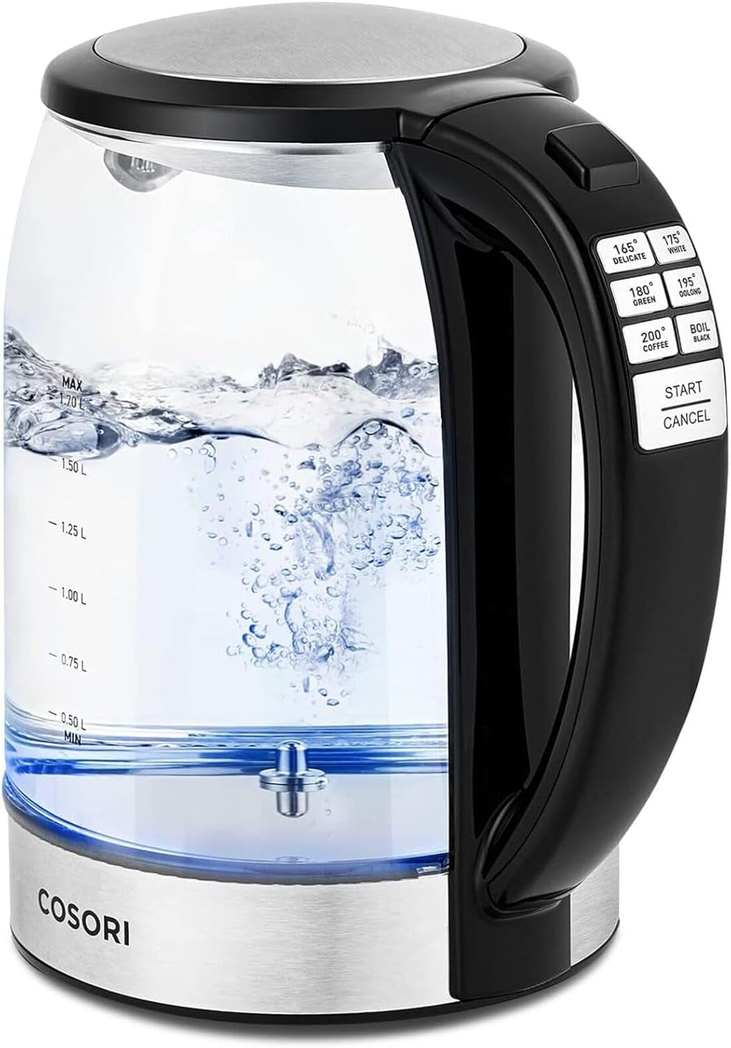Electric Kettle, No Plastic Filter & Spout, 1.7L Tea Kettle & Hot Water Boiler for Coffee & Tea, Water Heater & Teapot, Automatic Shut Off, Borosilicate Glass, Black, 1500W