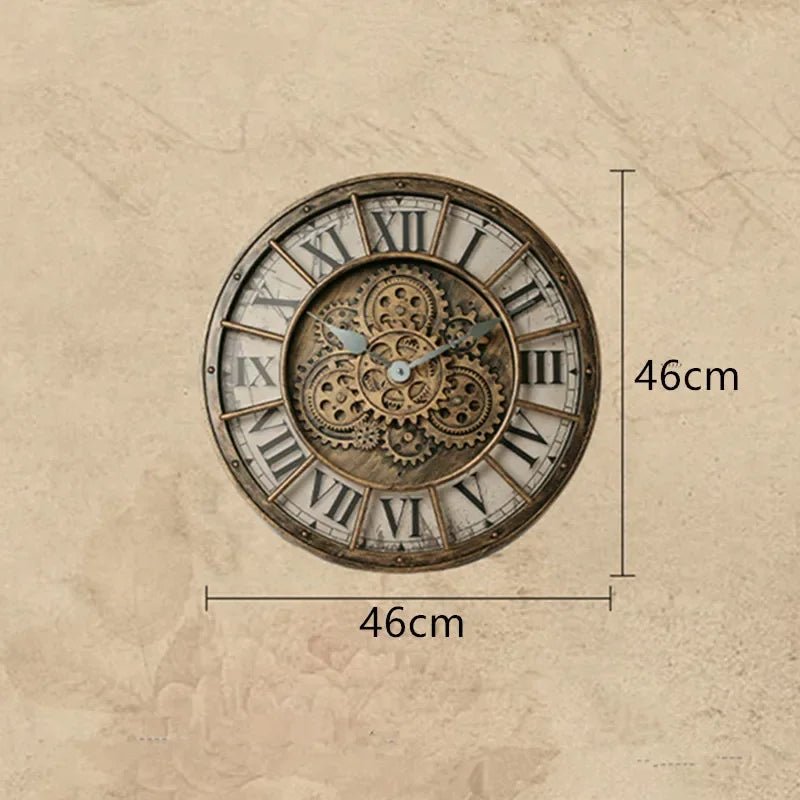 "45cm Luxury 3D Gear Wall Clock – Silent Rotating Mechanical Design | Vintage Large Art Clock for Bedroom & Home Décor" - RELUX.STORE