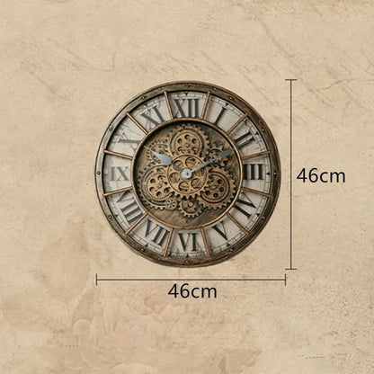 "45cm Luxury 3D Gear Wall Clock – Silent Rotating Mechanical Design | Vintage Large Art Clock for Bedroom & Home Décor" - RELUX.STORE
