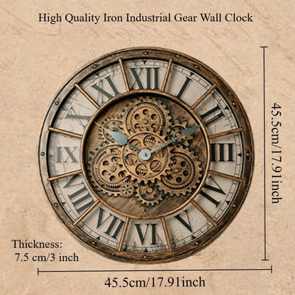 "45cm Luxury 3D Gear Wall Clock – Silent Rotating Mechanical Design | Vintage Large Art Clock for Bedroom & Home Décor" - RELUX.STORE