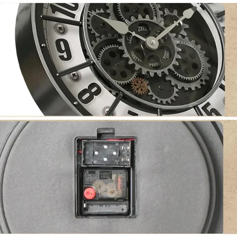 "45cm Luxury 3D Gear Wall Clock – Silent Rotating Mechanical Design | Vintage Large Art Clock for Bedroom & Home Décor" - RELUX.STORE
