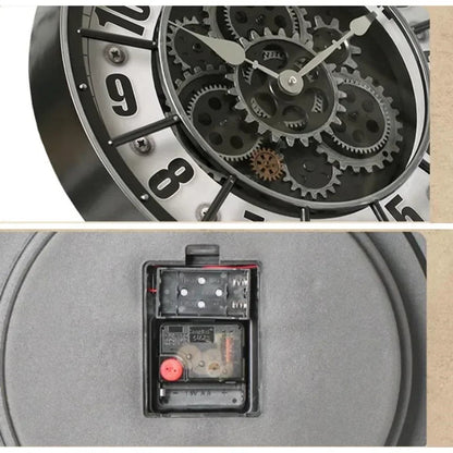 "45cm Luxury 3D Gear Wall Clock – Silent Rotating Mechanical Design | Vintage Large Art Clock for Bedroom & Home Décor" - RELUX.STORE