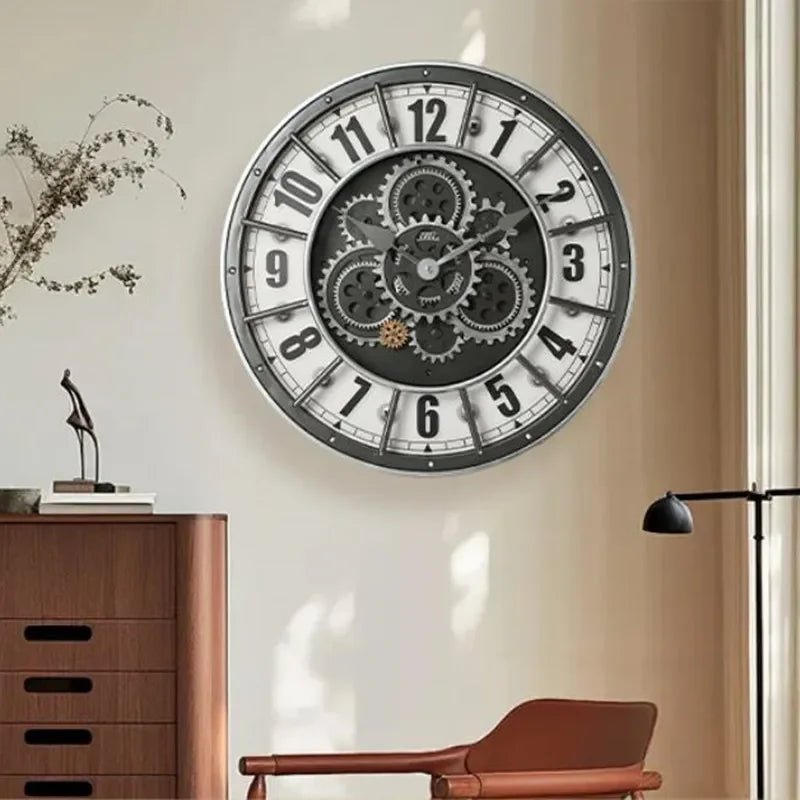 "45cm Luxury 3D Gear Wall Clock – Silent Rotating Mechanical Design | Vintage Large Art Clock for Bedroom & Home Décor" - RELUX.STORE