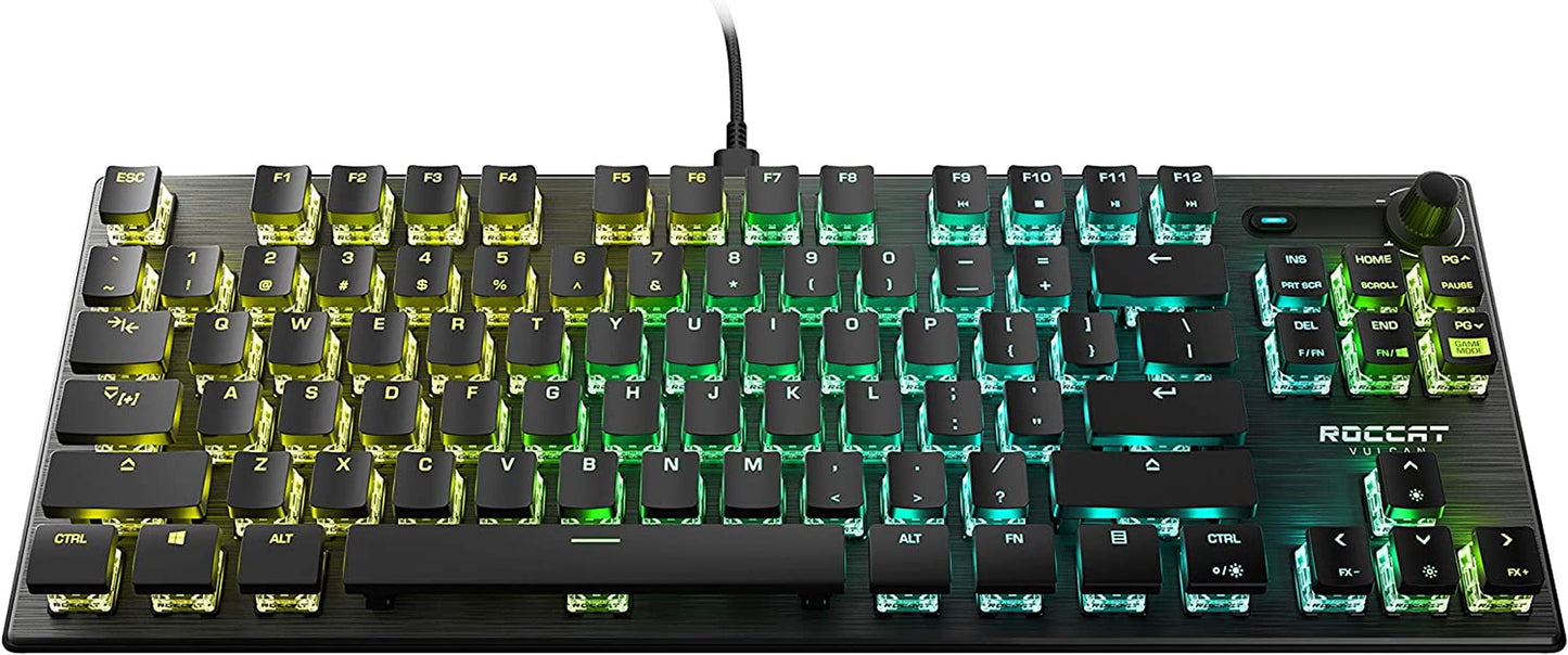 Vulcan TKL Mechanical PC Tactile Gaming Keyboard, Compact, Tenkeyless, Titan Switch Optical, RGB AIMO Lighting, Anodized Aluminum Top Plate, Detachable USB-C Cable, Low Profile Design, Black
