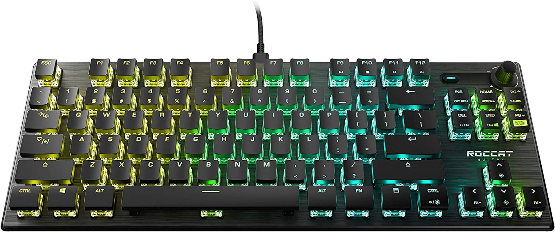Vulcan TKL Mechanical PC Tactile Gaming Keyboard, Compact, Tenkeyless, Titan Switch Optical, RGB AIMO Lighting, Anodized Aluminum Top Plate, Detachable USB-C Cable, Low Profile Design, Black