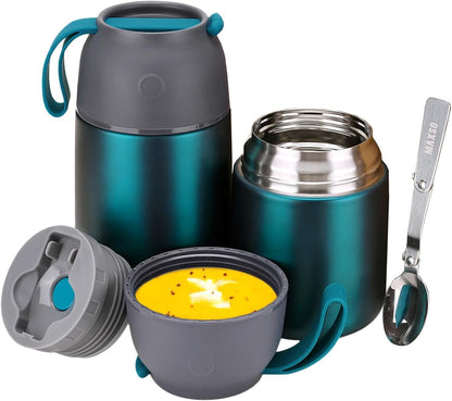 Insulated Thermo Food Jar for Hot & Cold Food for Kids Adult, 17 Oz Soup Thermal Hot Food Containers for Lunch, Triple Layer Insulation Stainless Steel Food Jar with Spoon (Lightblue)