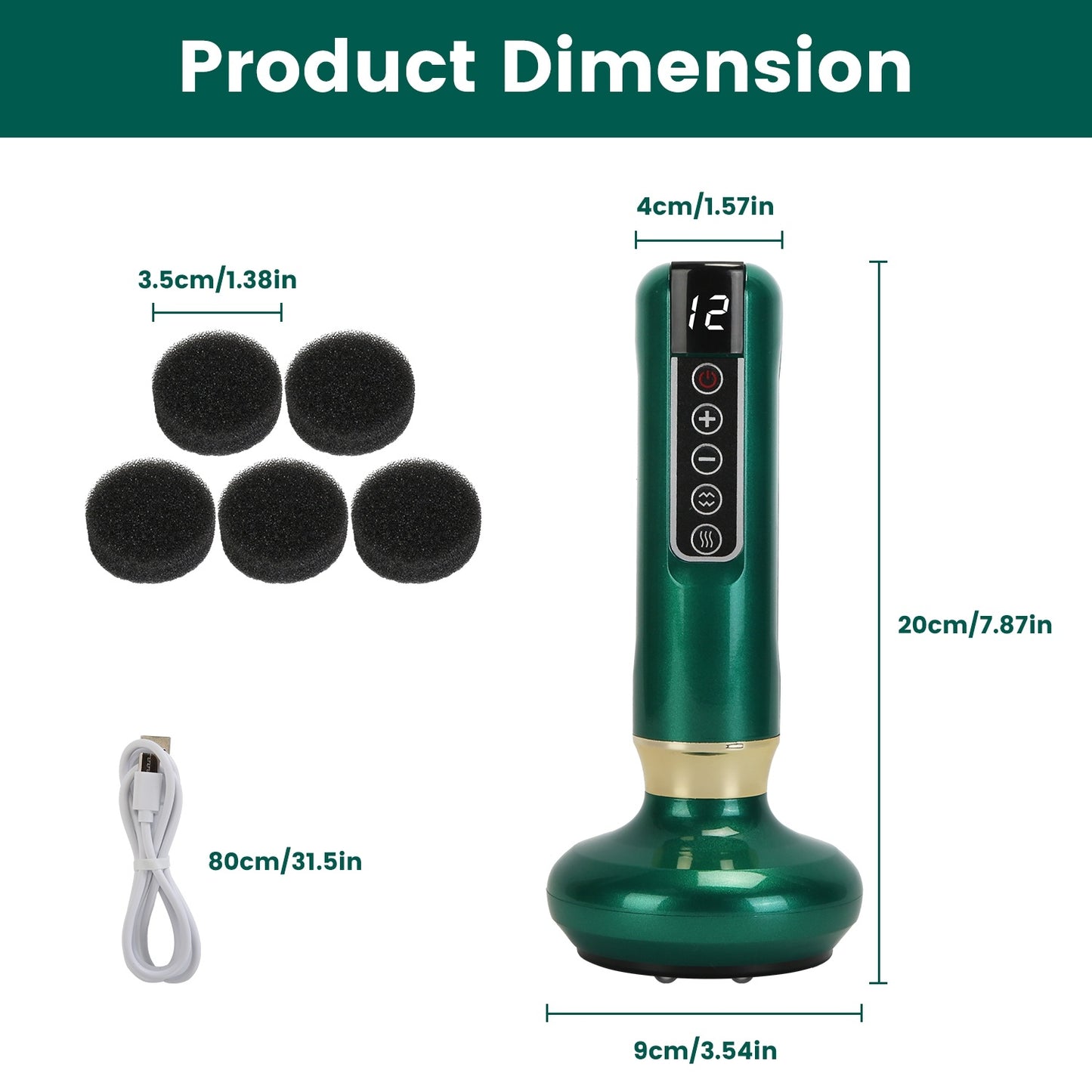 1Pc Anti Cellulite Massager Handheld Vacuum Suction Cupping Kit Beauty Tool With 12 Suction Mode 12 Heating 20Mins Auto-Off One-Key Pressure Release For Abdomen Thighs Buttocks Neck